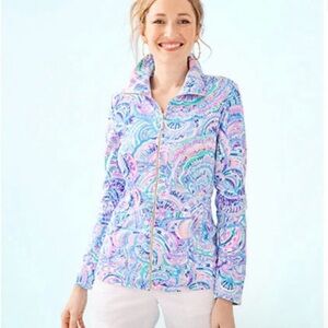 Lilly Pulitzer Leona UPF 50+zip-up jacket Multi Happy As A Clam NWT size Large